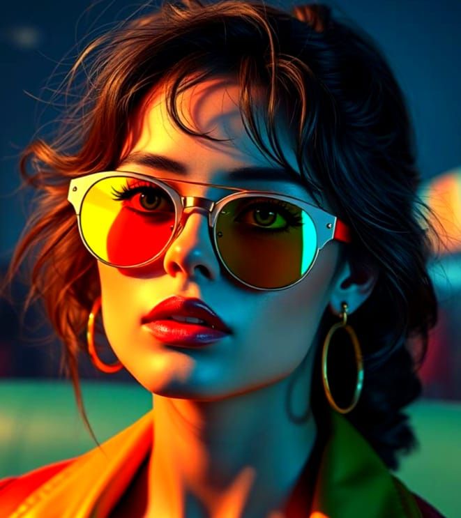 1960's beatnick chick. hyper real. vivid colour.