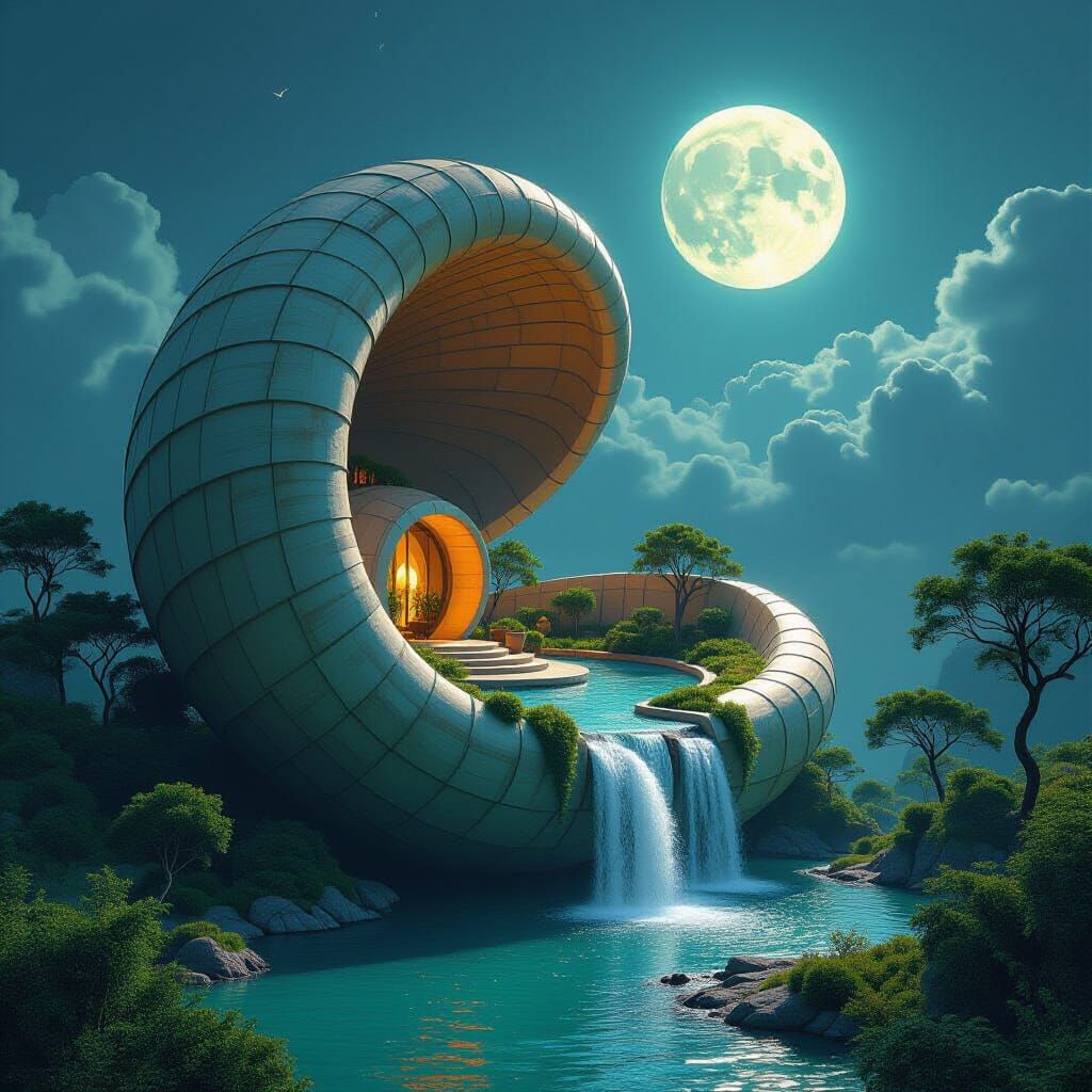 Miniature Island Paradise Inside Seashell, 3D Render