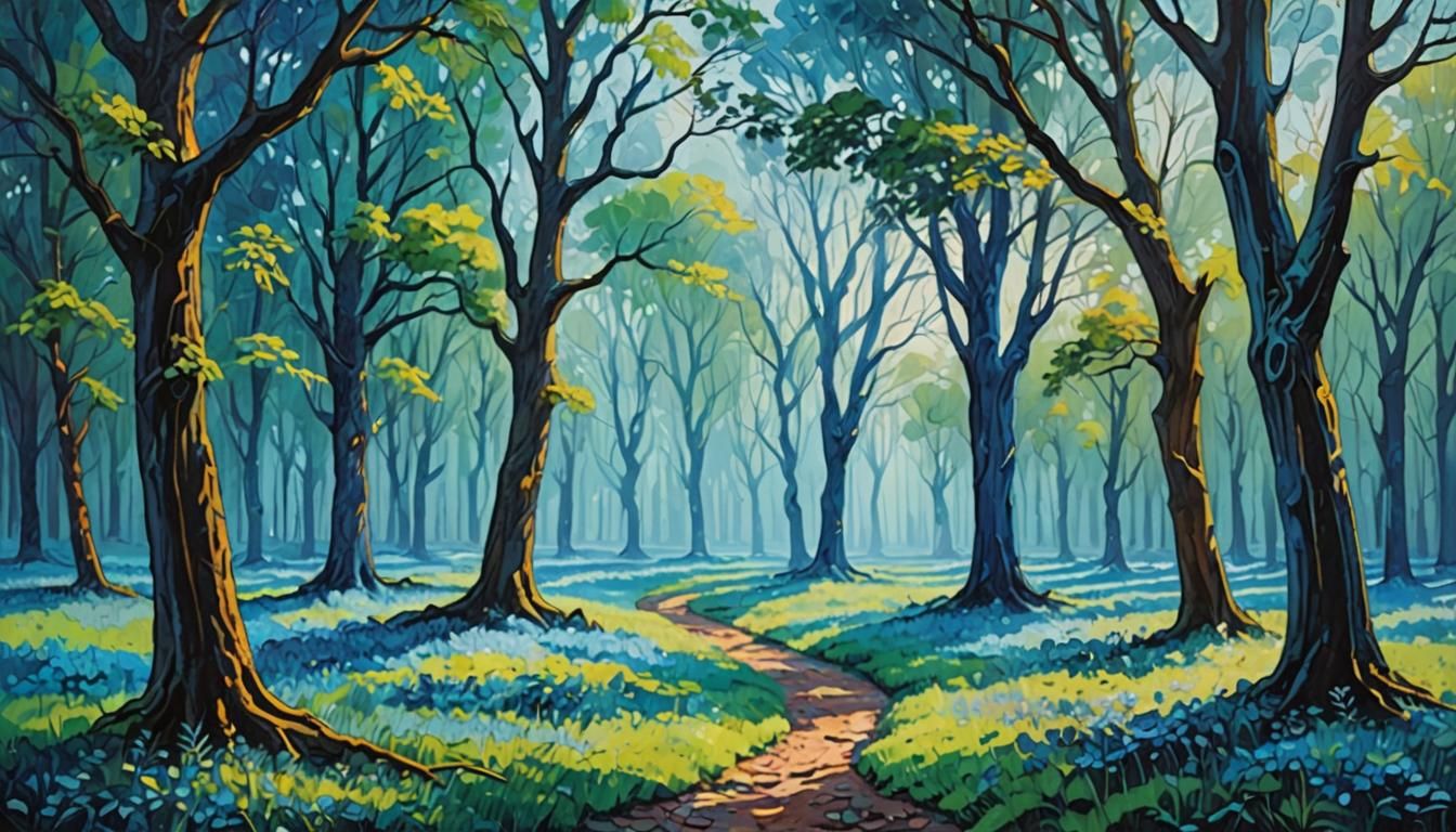 Blue Forest Glade in Expressionist Impasto Style