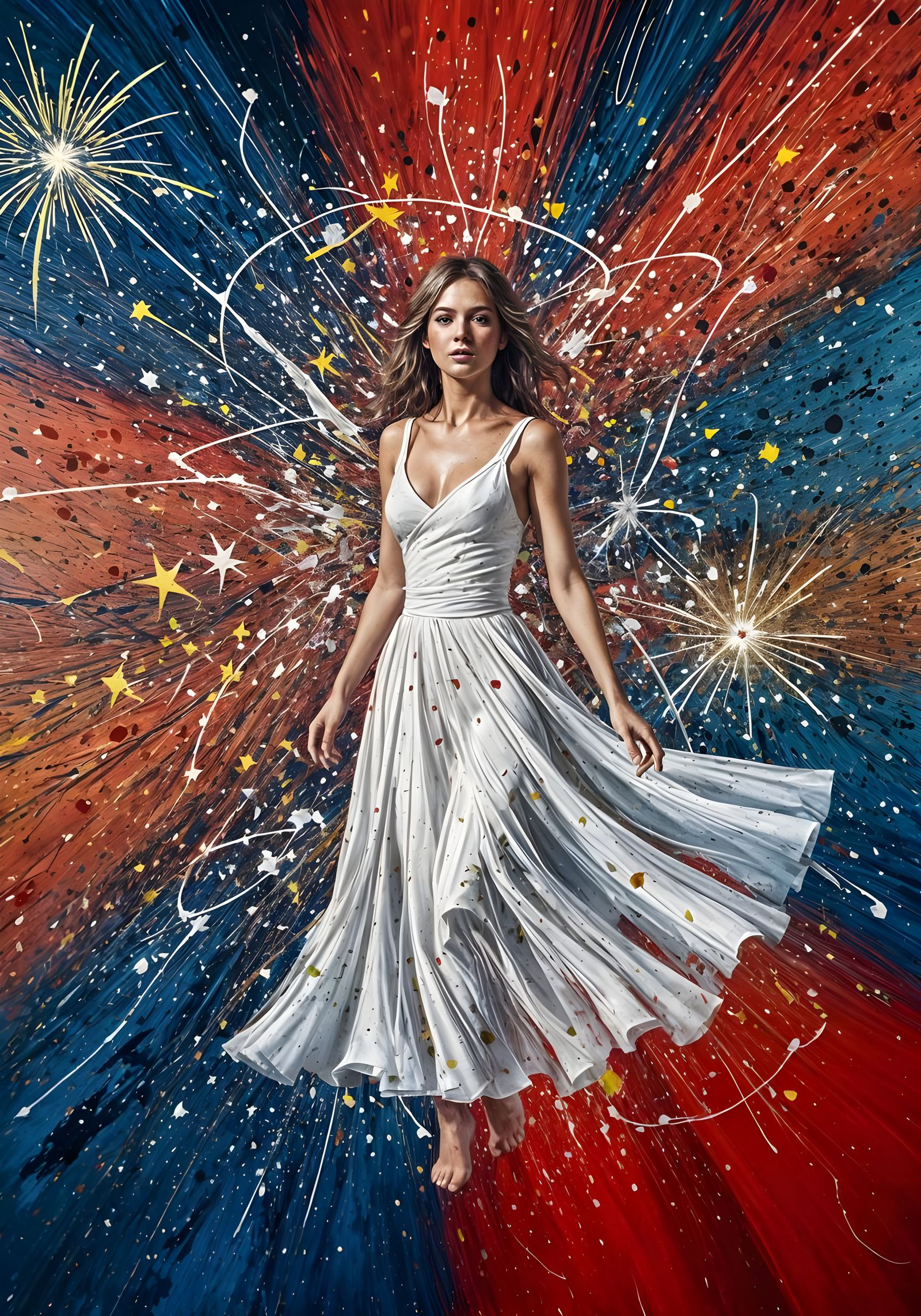 Woman in Abstract Chaos, Impasto Oil Painting