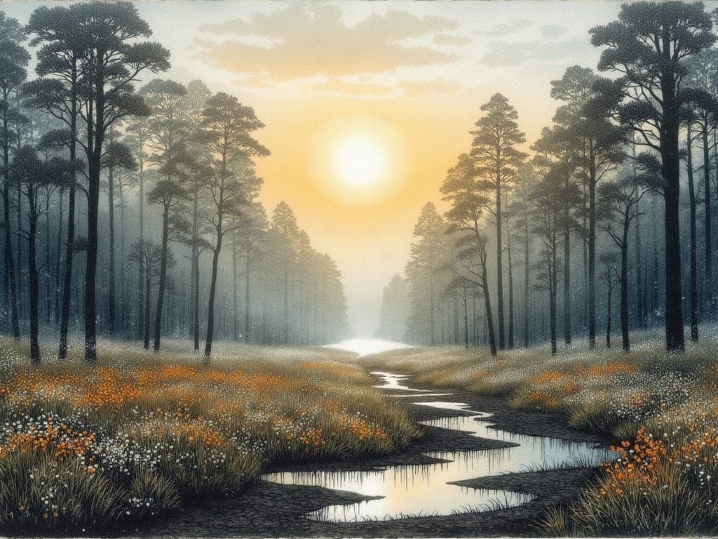 Bog with Wildflowers: Delicate Watercolor Painting