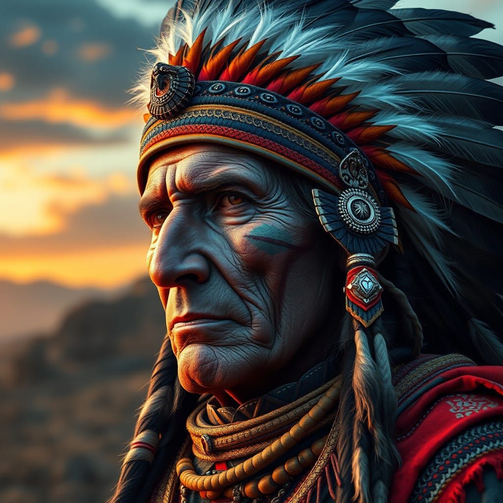 Regal Tribal Chief in Vibrant War Paint