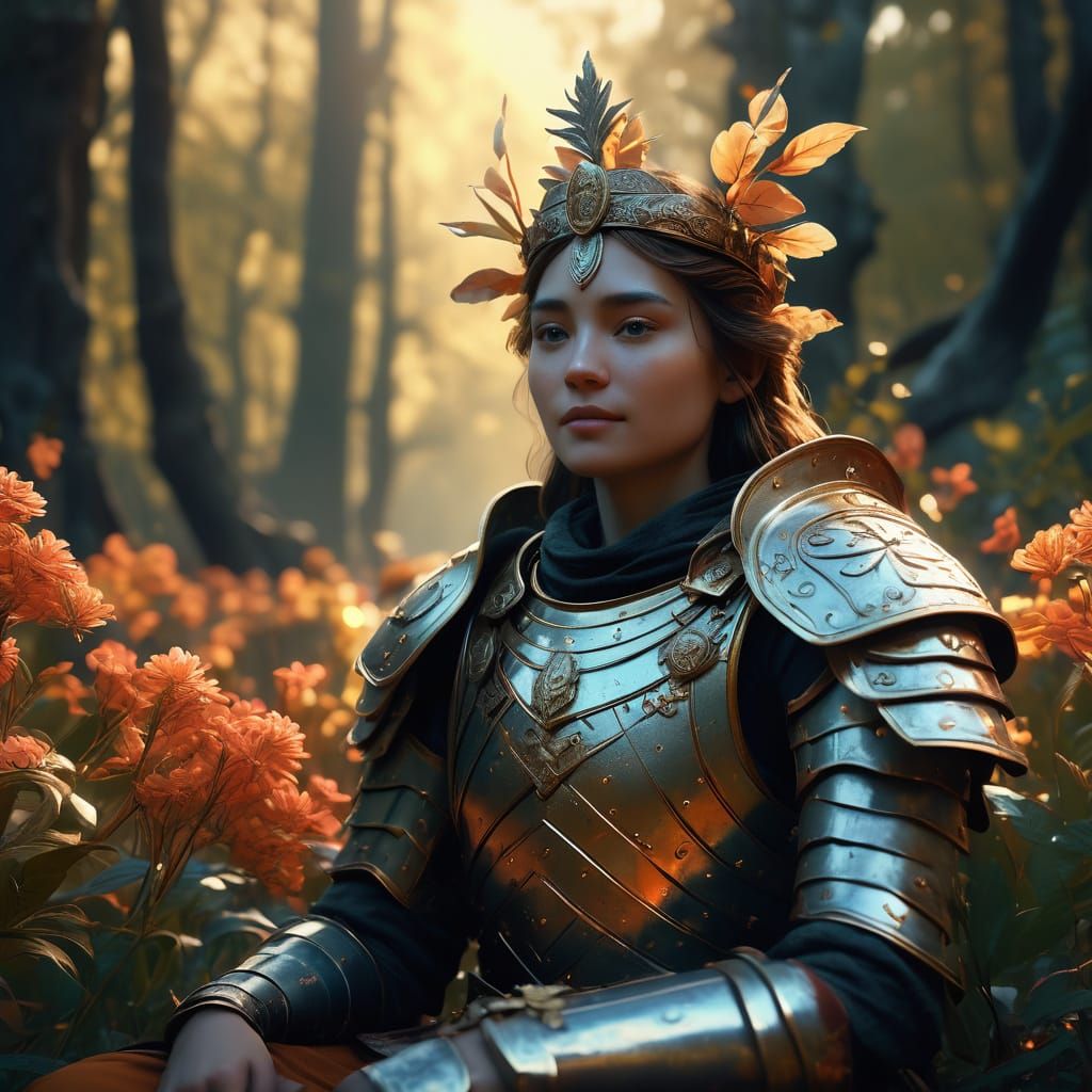Enchanted Forest Maiden in Whimsical Armor