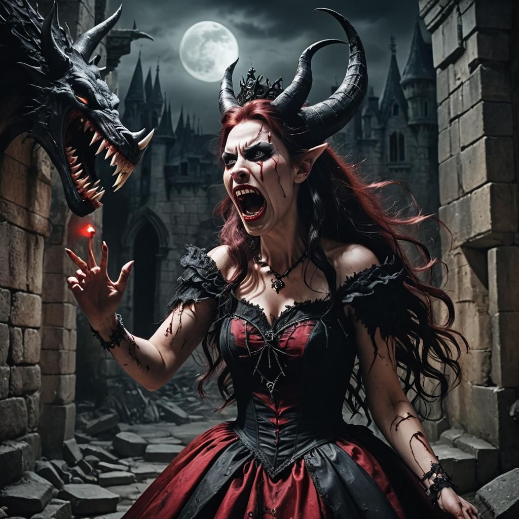 Disney Princess Confronts Demon in Dark Fantasy