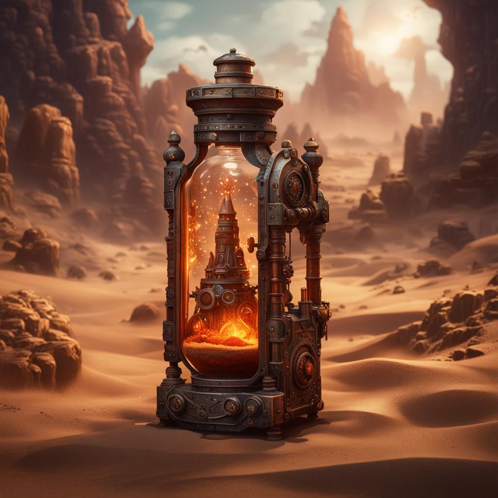 Steampunk Magma Bottle Sand Timer in Detailed Matte Painting