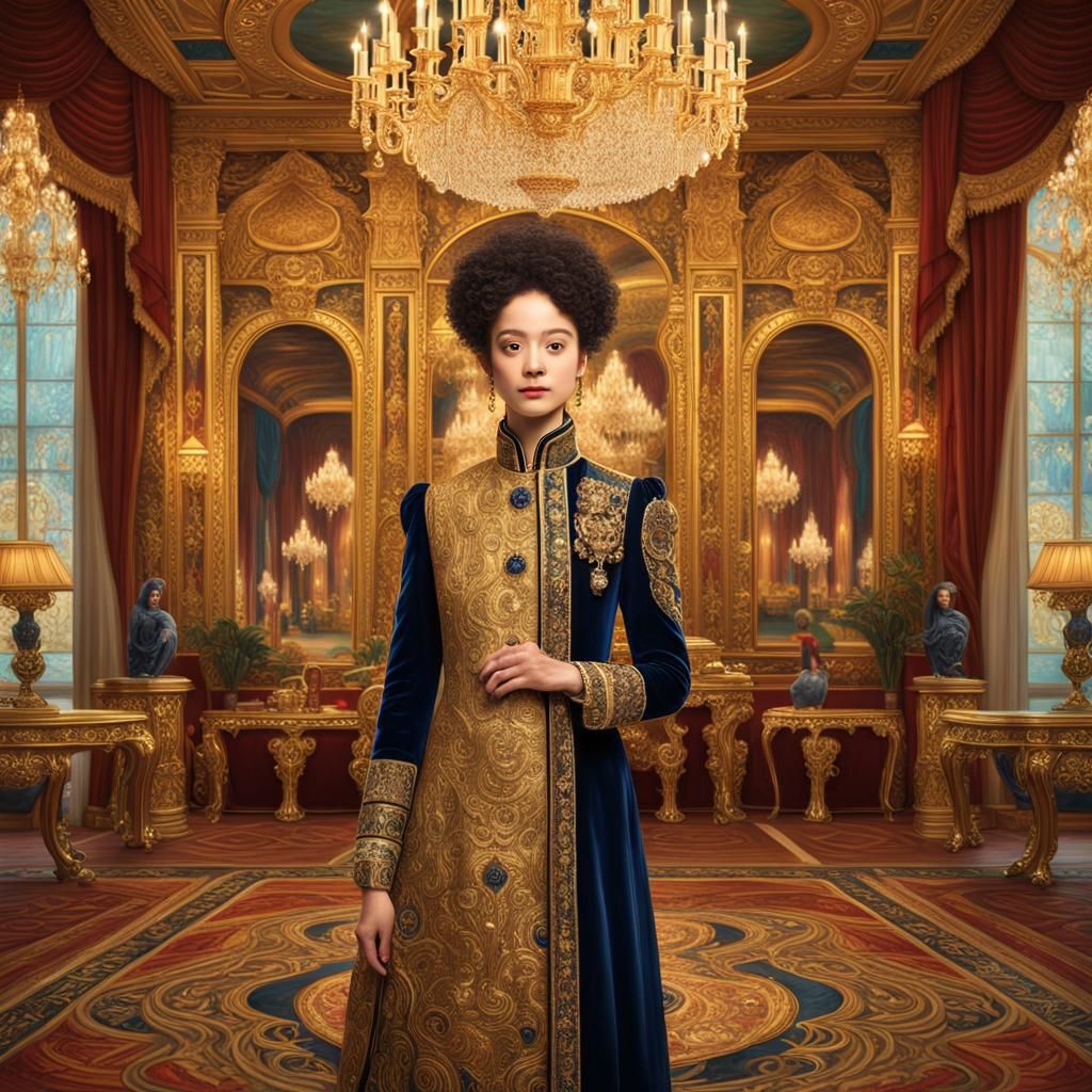 Opulent Ballroom Portrait in Gustav Klimt Style