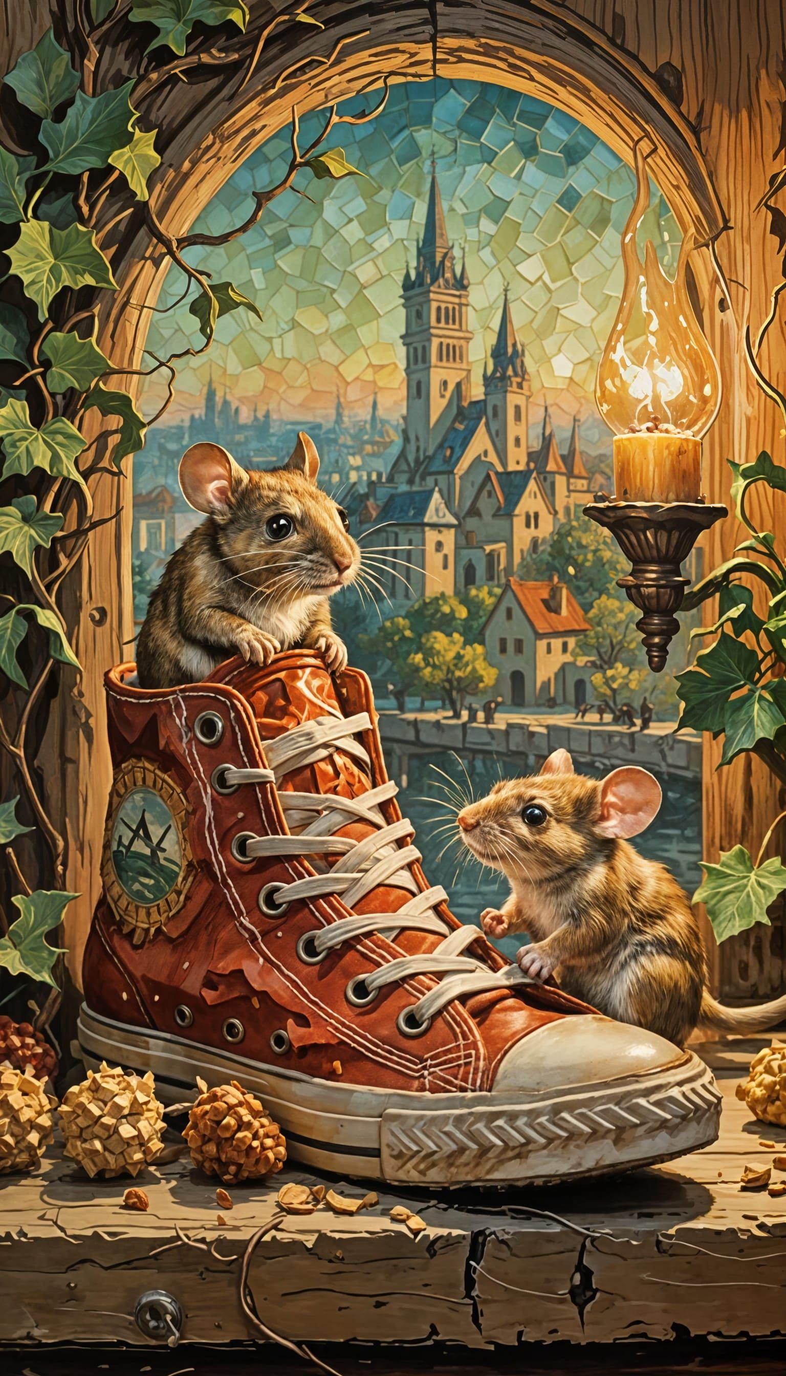 Mice Discover Sneaker in Impasto Painting