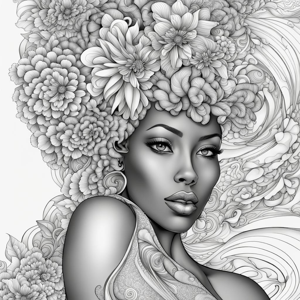 Floral Woman Coloring Page in Zentangle Style