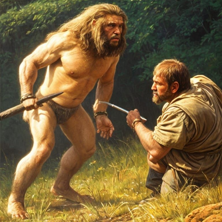 Neanderthal hunting a cave bear