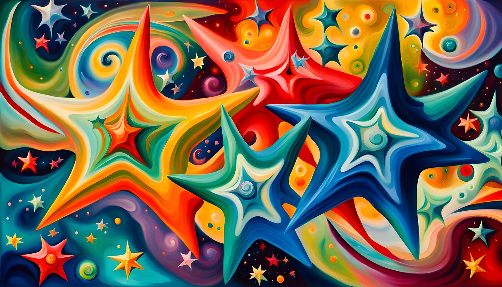 Iridescent Stars Form Celestial Cluster in Impasto Style