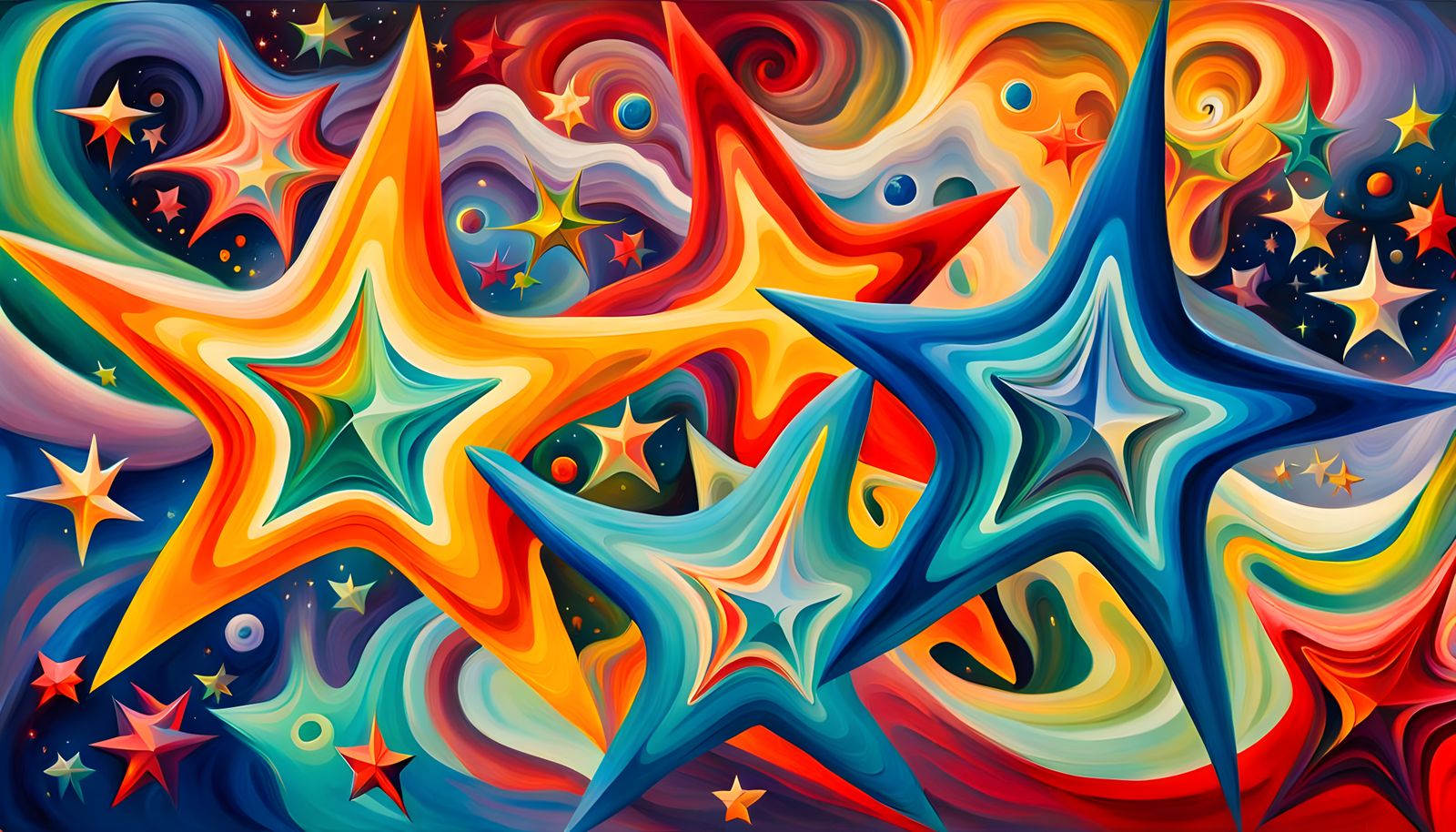 Iridescent Stars Form Celestial Cluster as Impasto Painting