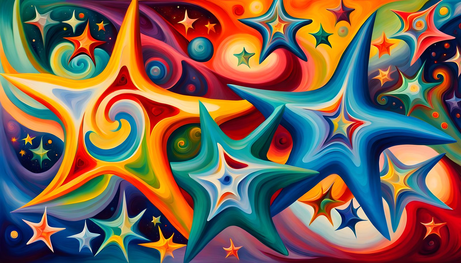 Iridescent Stars Formations in Abstract Impasto Style