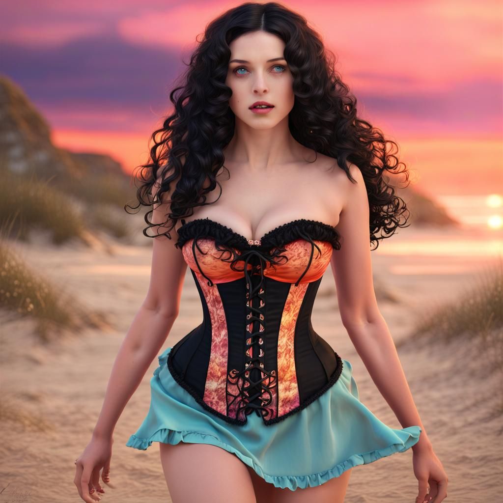 Summer Witch on Beach at Sunset in Fantasy Art