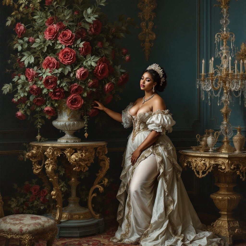 Rococo Spanish Lady in Ornate Attire, Soft Focus, 1539