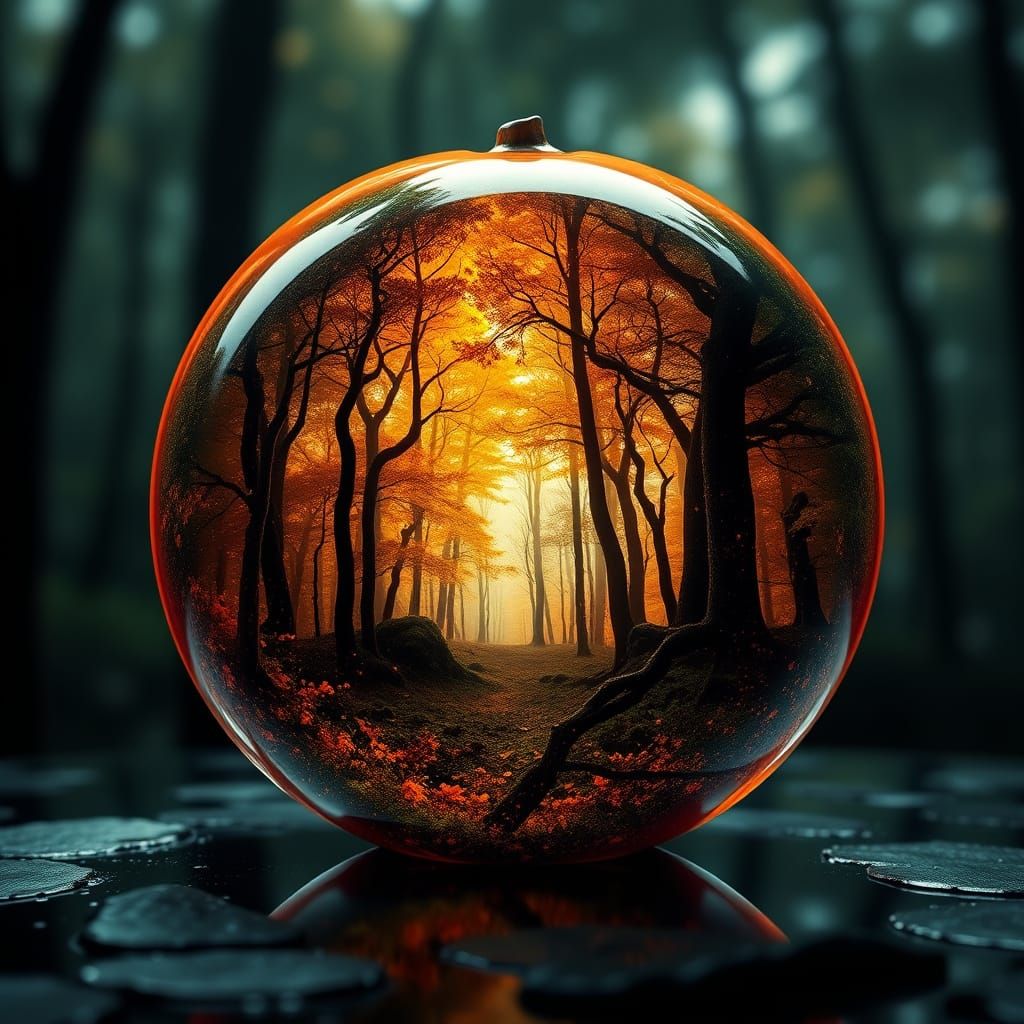Enchanted Forest Within Glass Orange Double Exposure