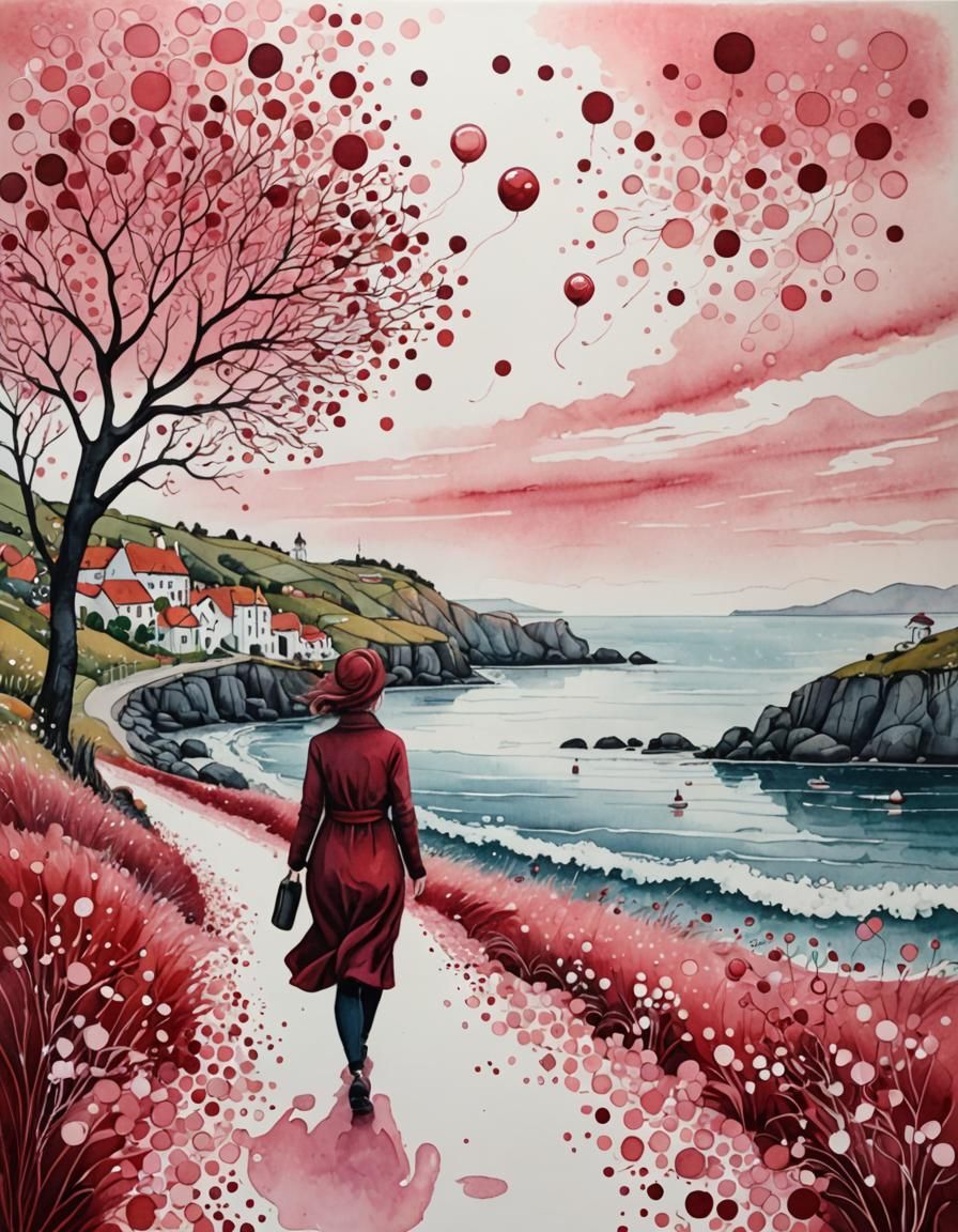 Seaside Stroll: Watercolor Landscape with Collage Elements