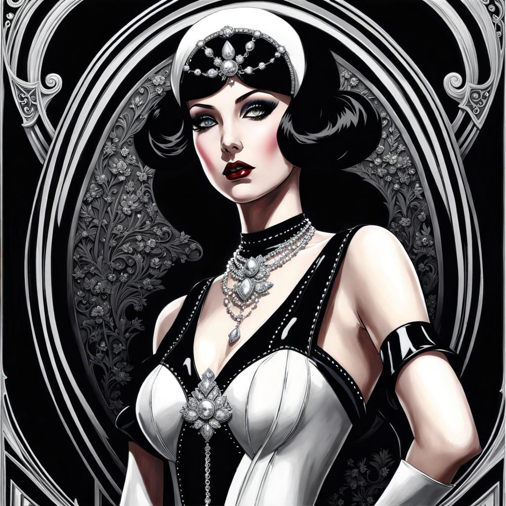 Beautiful Gothic Maid in Latex, 1920s Style