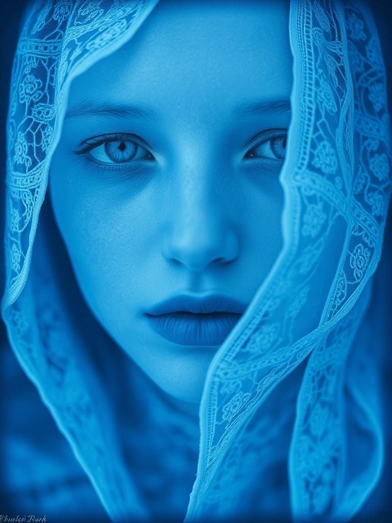 Ethereal Cyanotype Figures Dance in Dreamlike Existence