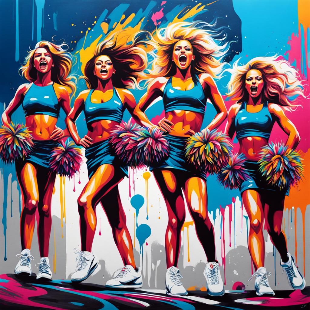 Vibrant Graffiti Art of Cheerleaders in Street Style