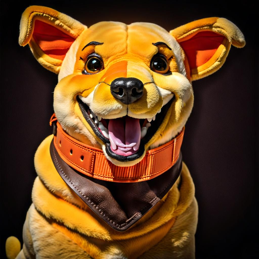 Hyperrealistic Stuffed Dog Toy in Darkness