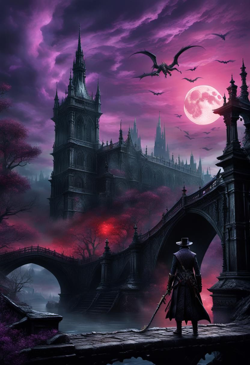 Bloodborne Serpent Hunter Under Cyan Moon