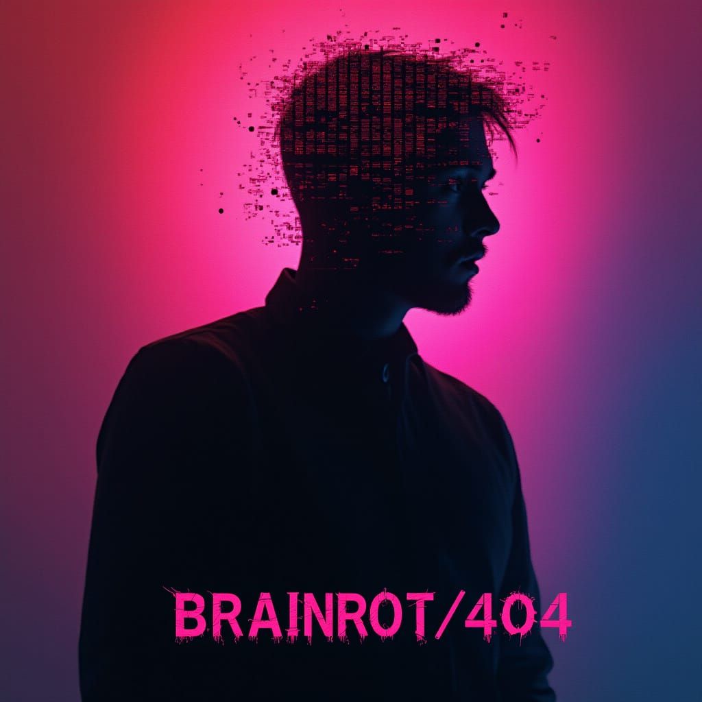 Cyberpunk Figure with Pixelated Head and Neon Backdrop