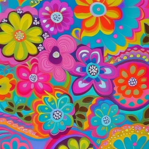 Vibrant Flowers in a Gouache Candyland