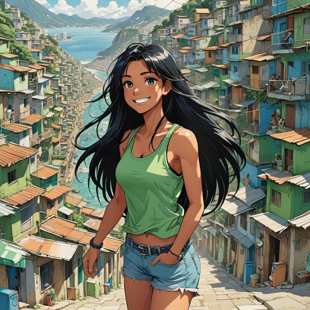 Anime Girl in Rio de Janeiro, Cel-Shaded Style
