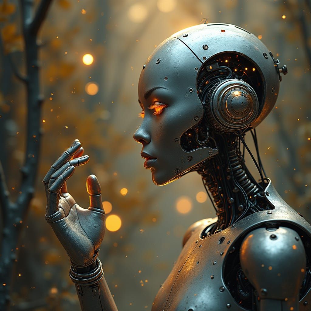 Surreal Robots and AI in Warm Futuristic Hues