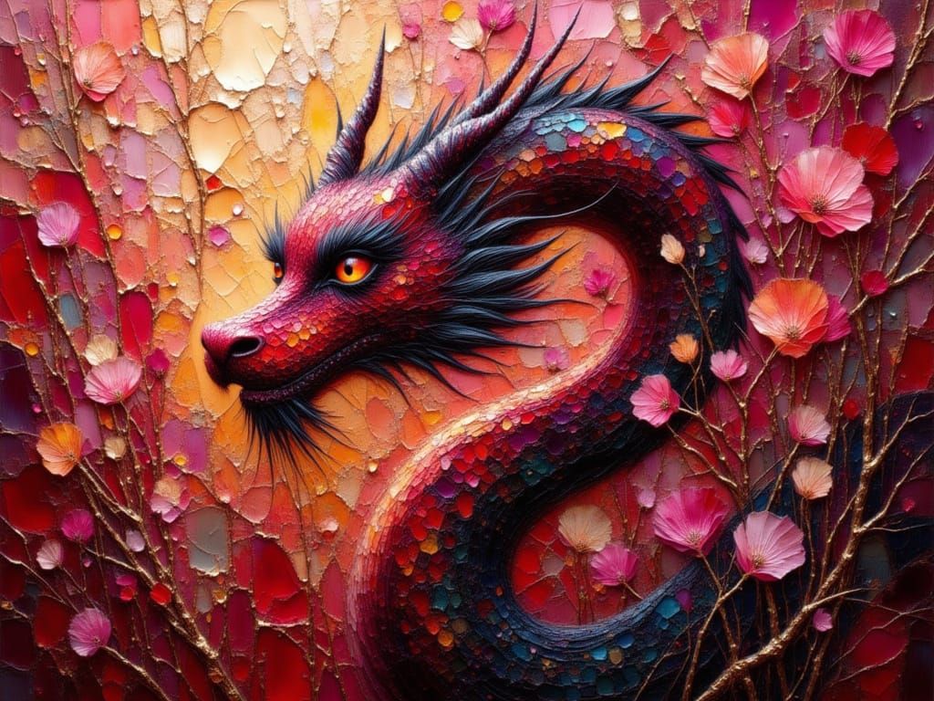 Dragon Emerges from Iridescent Burgundy Wall Art