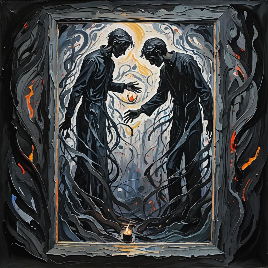 Dark Figure in Swirling Shadows, Expressionist Gouache