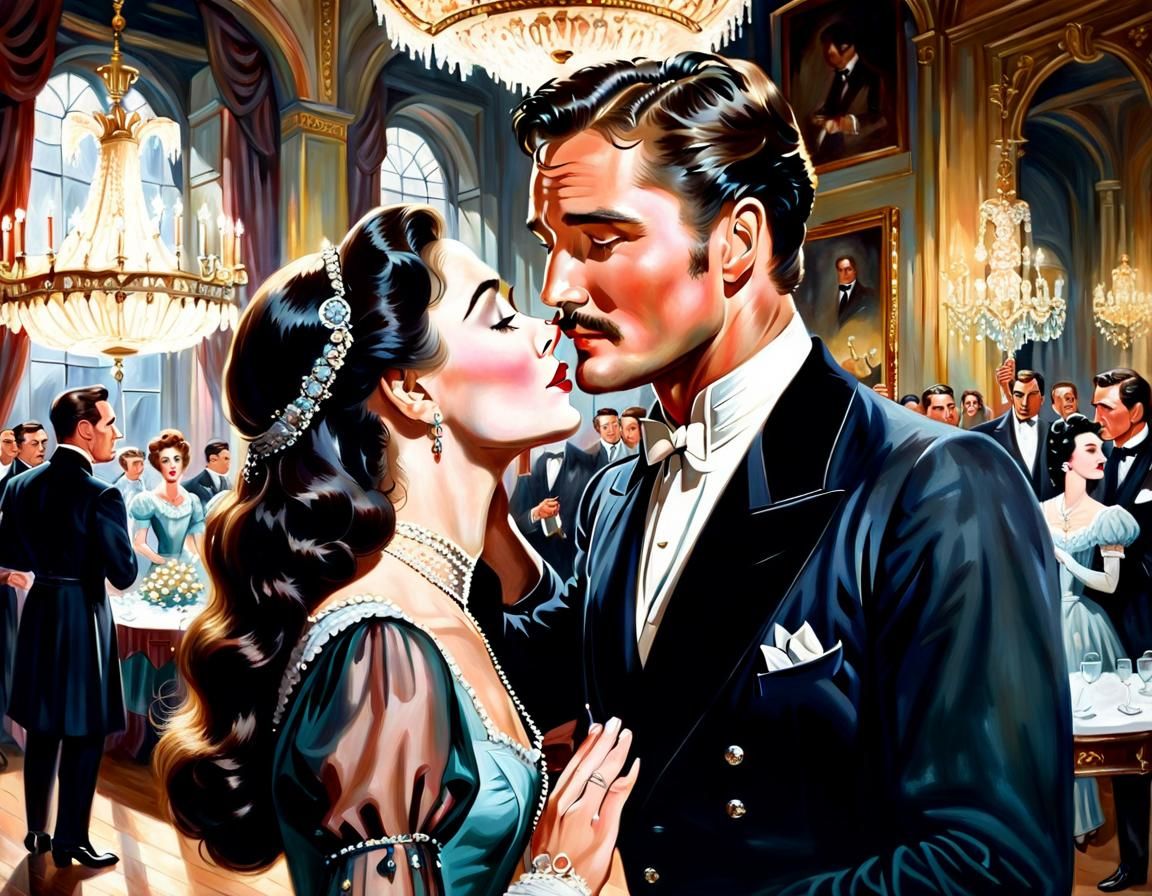 Victorian Ballroom Romance as Oil Painting