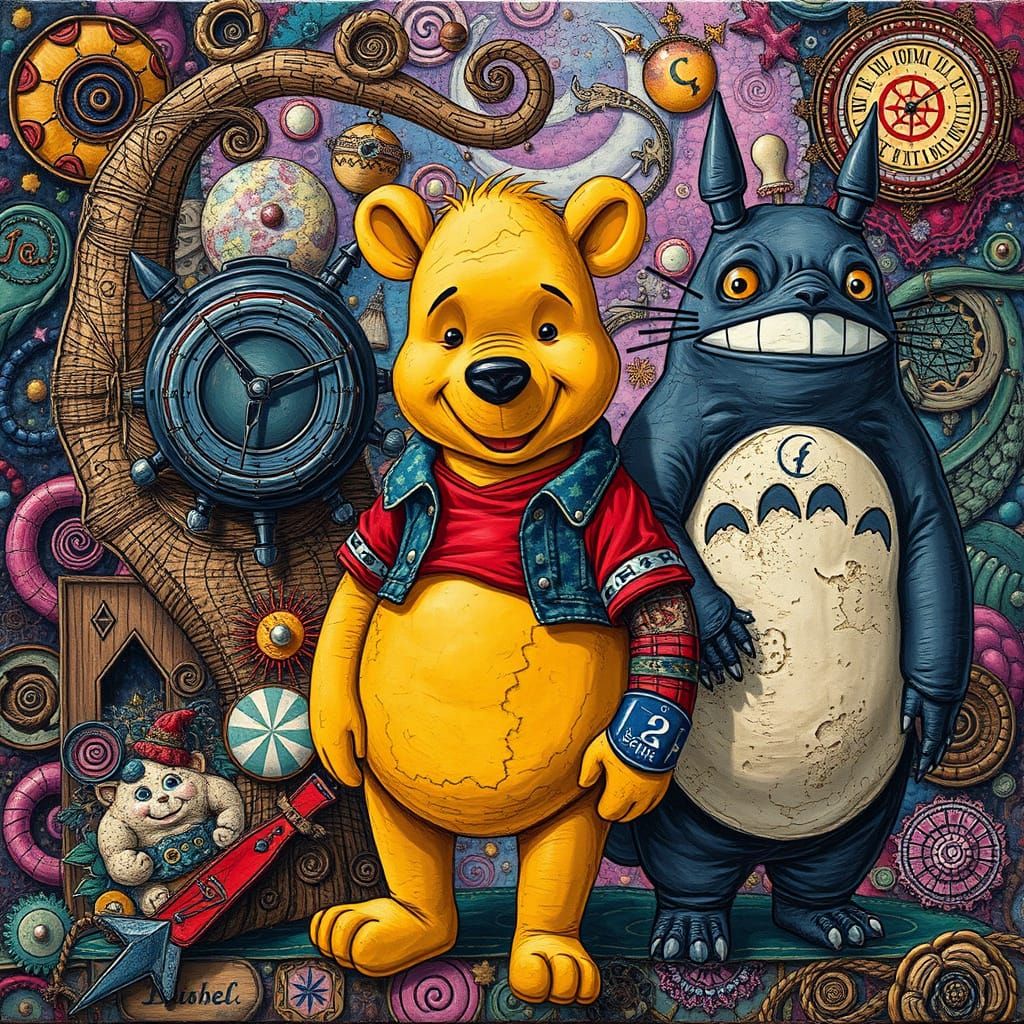 Surreal Winnie the Pooh Character in Folk Art Style