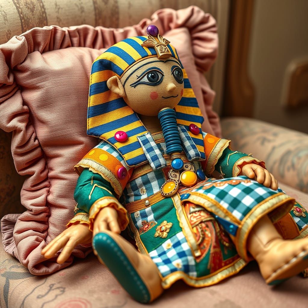 Gingham Patchwork Pharaoh in Whimsical Splendor