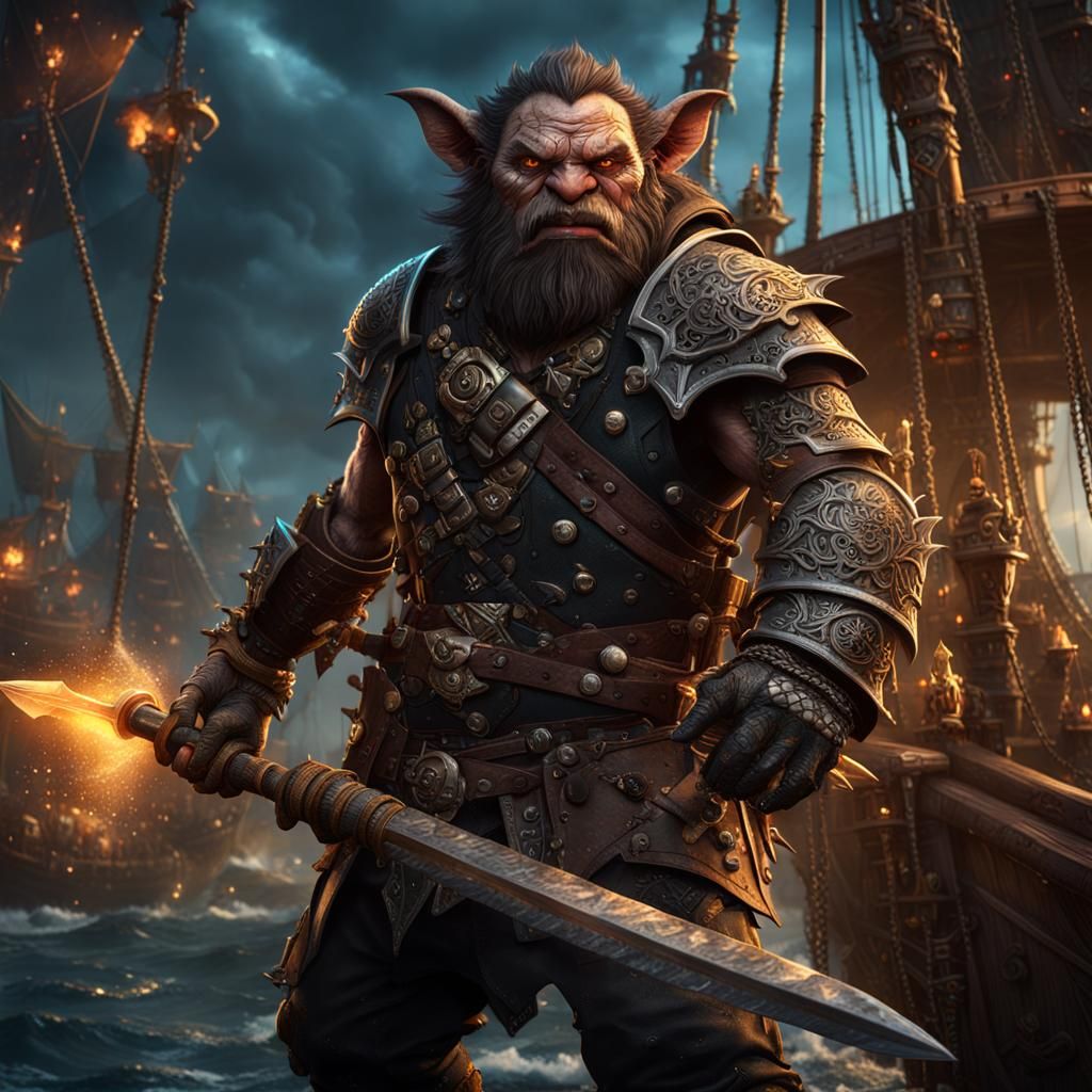 Bugbear Warrior on Pirate Ship in Detailed Matte Painting
