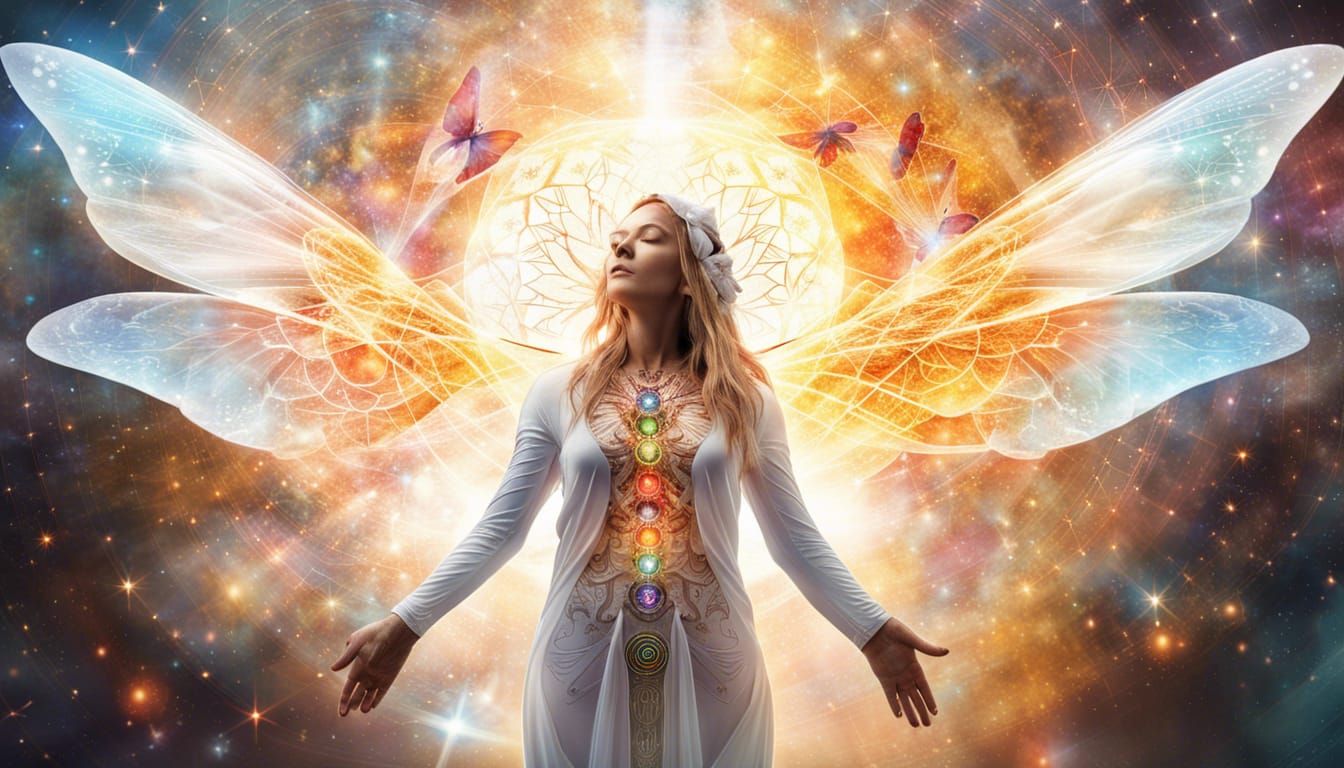 Radiant Angel: Kundalini Energy in Hyperrealistic Style