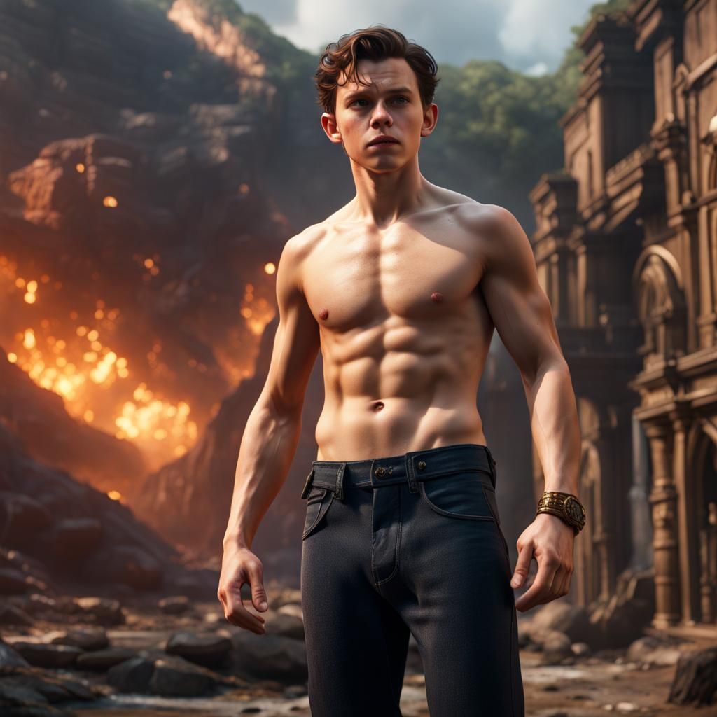 Shirtless Tom Holland: Detailed Matte Painting