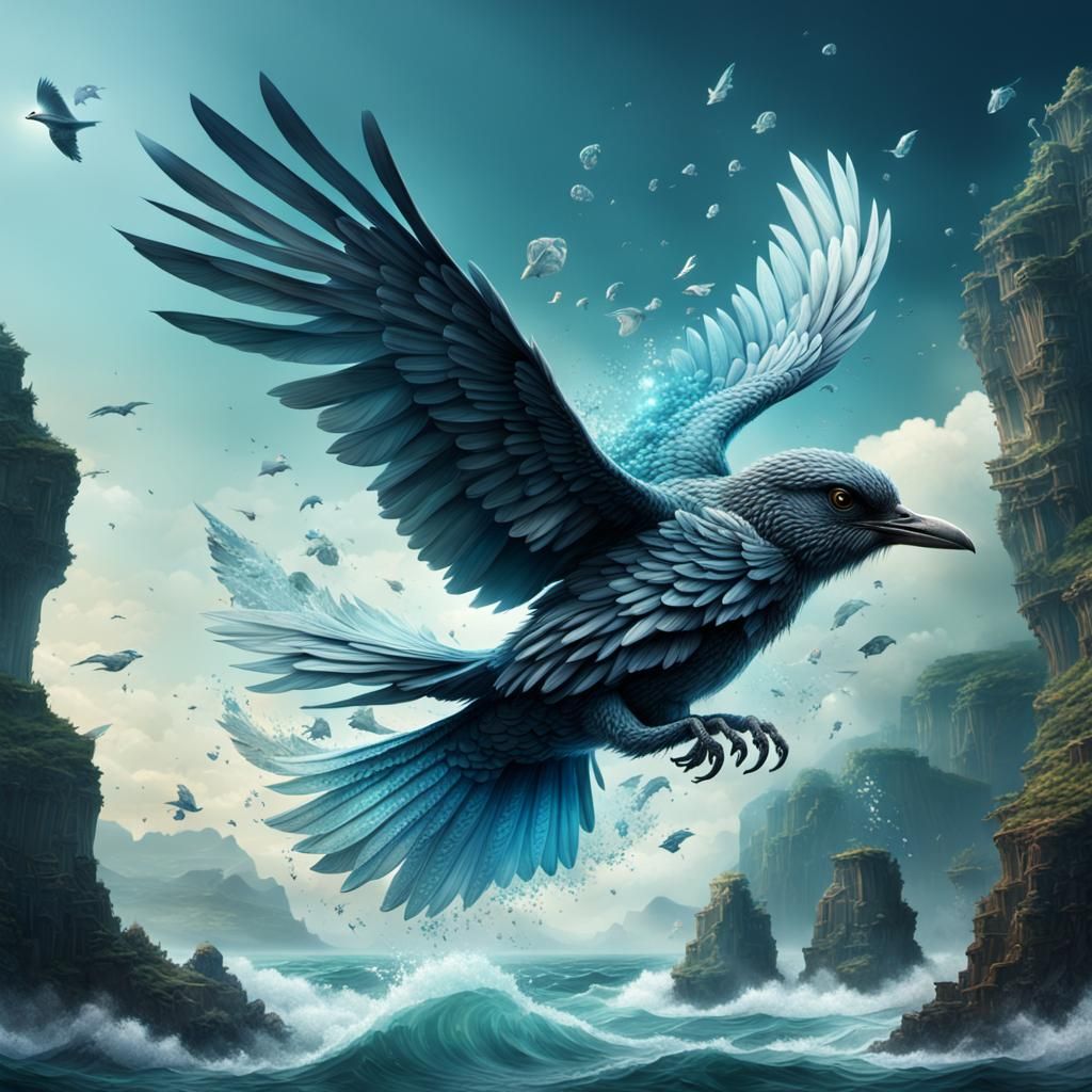 Crystal Bird Flies Through Parted Sea