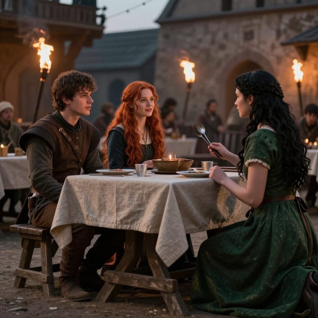 Cinematic Medieval Tavern Scene with Torchlight