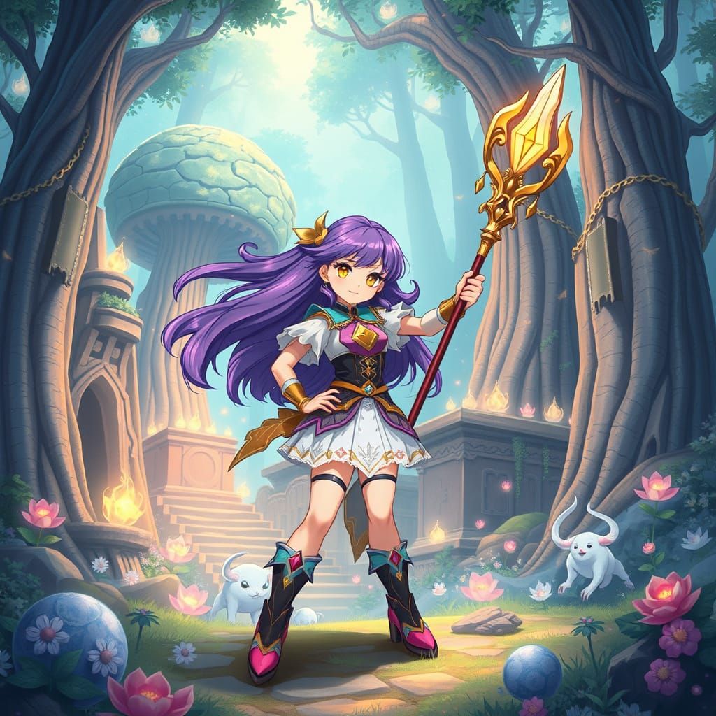 Heroic Magical Girl Protects Whimsical Forest