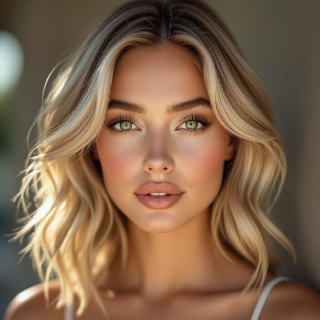 Photorealistic Portrait of a Beautiful Woman in Golden Light