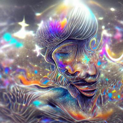 Holographic Cosmic Soul Illustration in Mixed Media