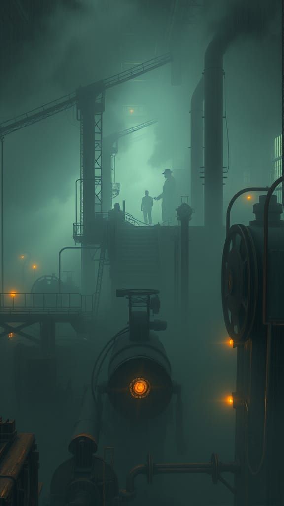 Eerie Industrial Factory in Mist, Digital Portrait