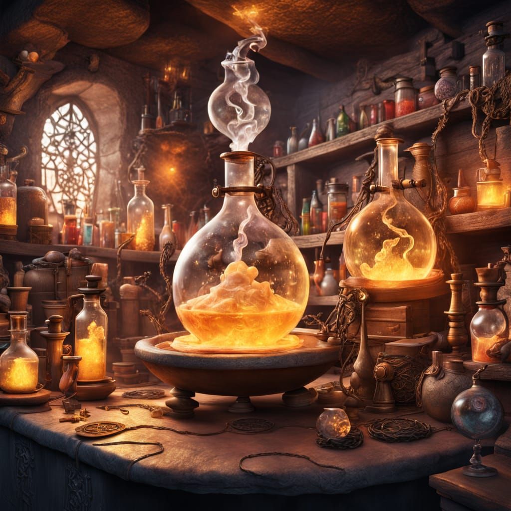Alchemist in a Mystical Chamber