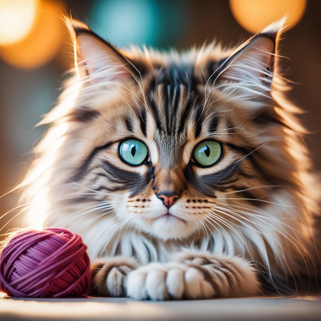 Adorable Kitten Playing with Yarn in Cozy House