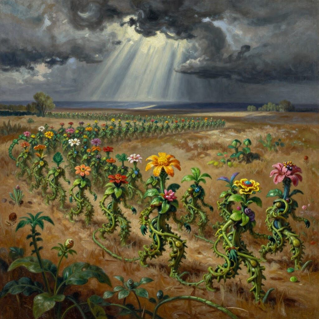 Sentient Plant Army on Desolate Battlefield