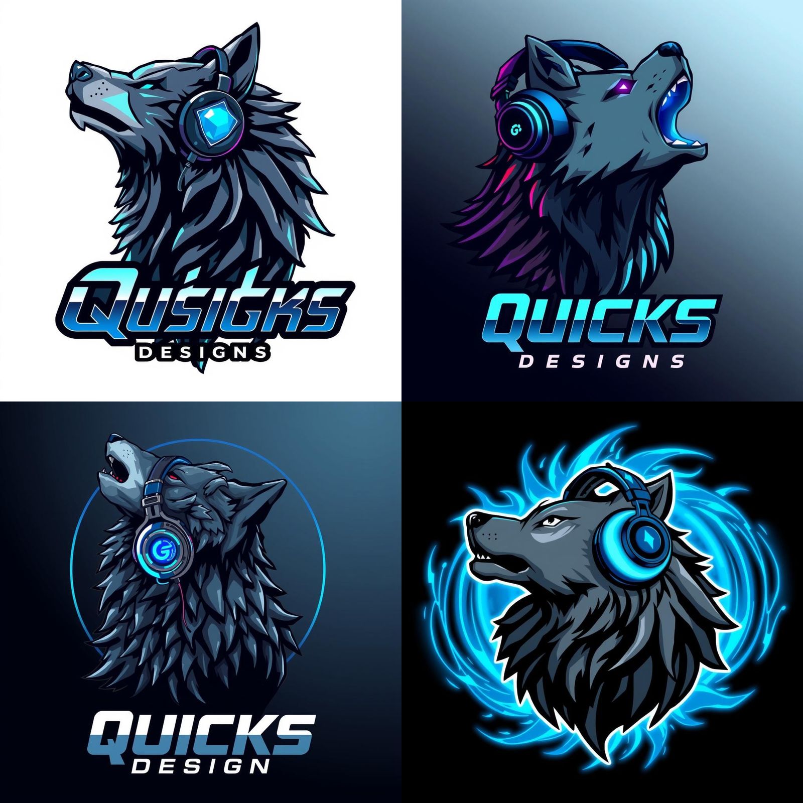 Gaming Logo: Ferocious Wolf with Headphones in Cyberpunk Sty...