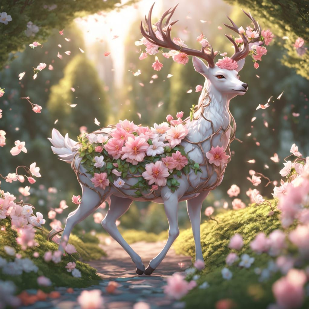 Floral Vine Deer Runs, 3D Anime Art