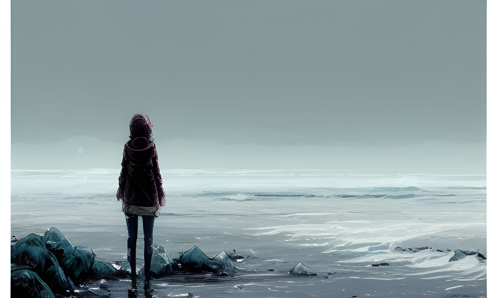 Winter Ocean Girl: Detailed Digital Illustration