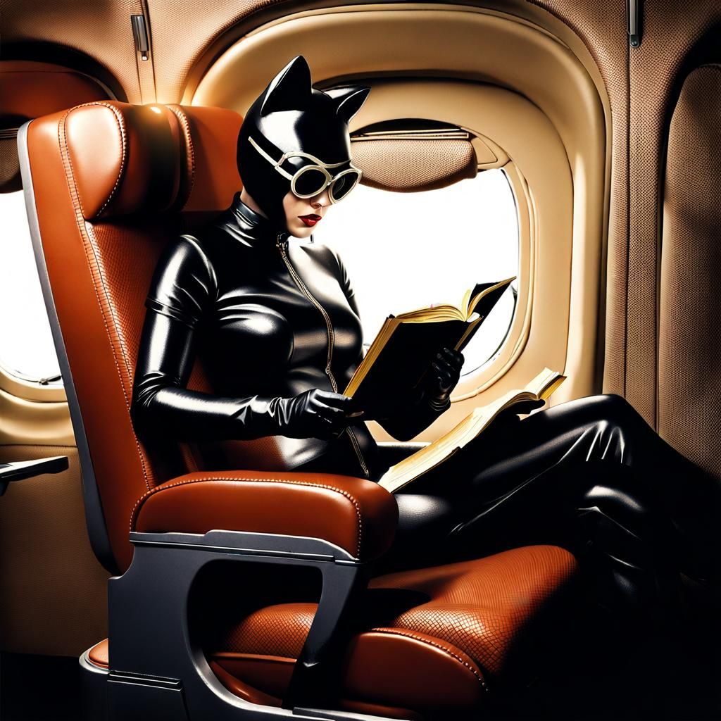 Vintage Photo of Woman in Latex Catsuit Reading